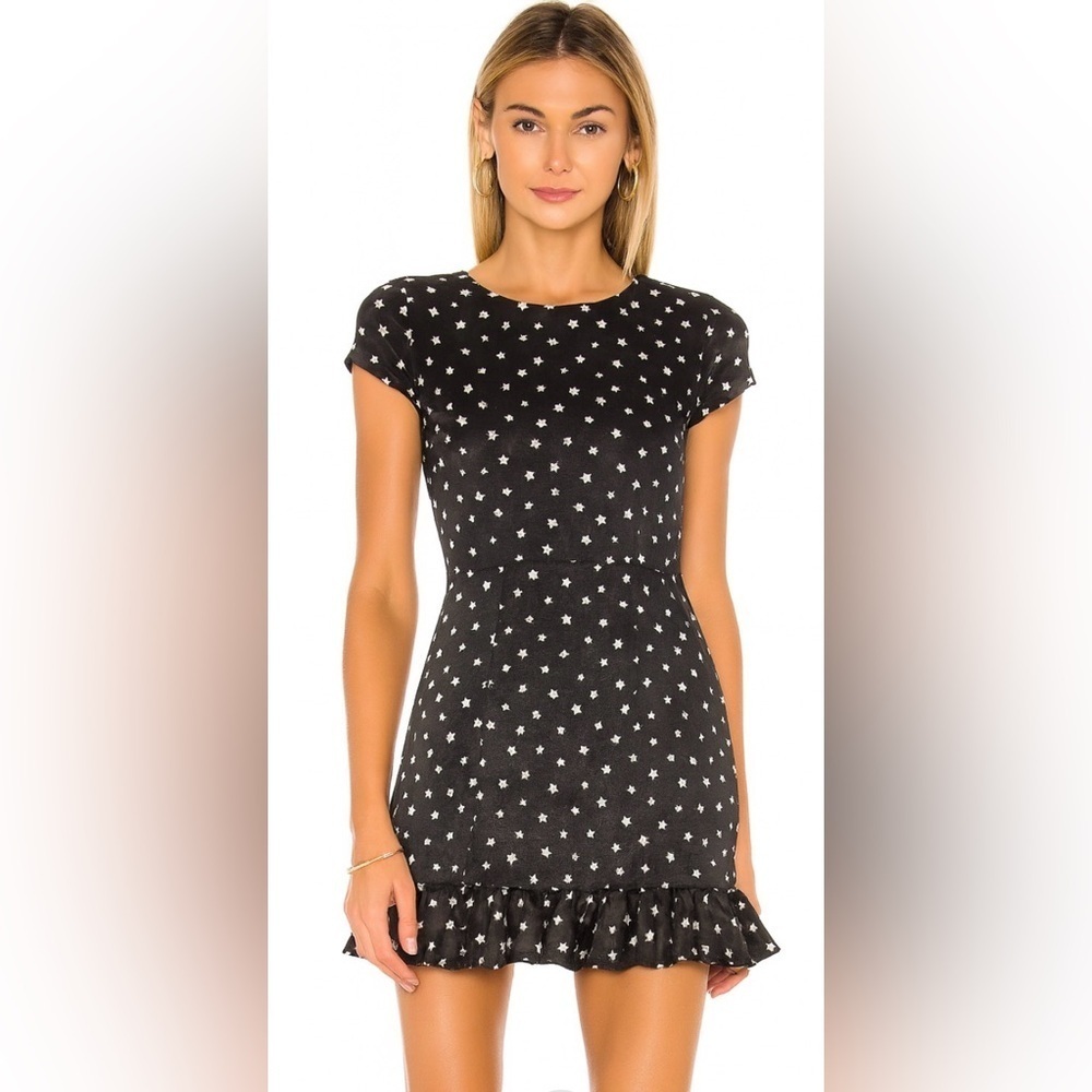 By The Way Claudia Ruffle Open Back Dress Black Star Mini Ruffle Fun Party Sz MD